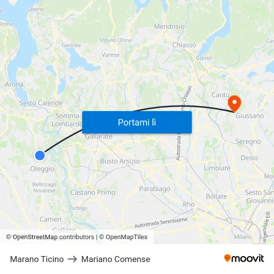 Marano Ticino to Mariano Comense map