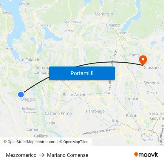 Mezzomerico to Mariano Comense map