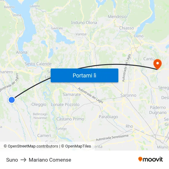 Suno to Mariano Comense map