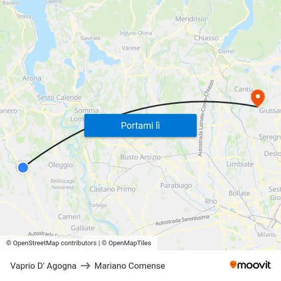 Vaprio D' Agogna to Mariano Comense map