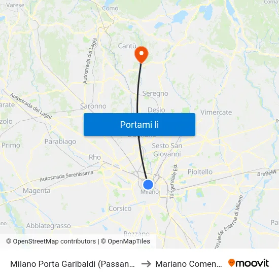 Milano Porta Garibaldi (Passante) to Mariano Comense map