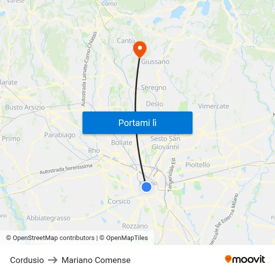 Cordusio to Mariano Comense map