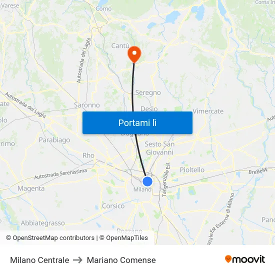 Milano Centrale to Mariano Comense map