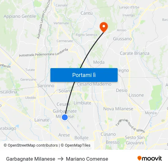 Garbagnate Milanese to Mariano Comense map