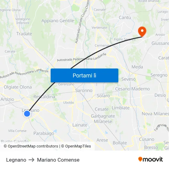 Legnano to Mariano Comense map