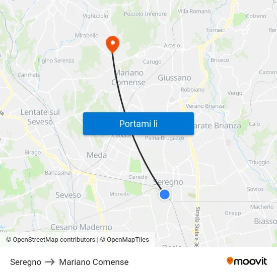 Seregno to Mariano Comense map