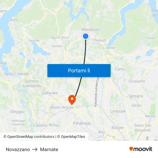 Novazzano to Marnate map