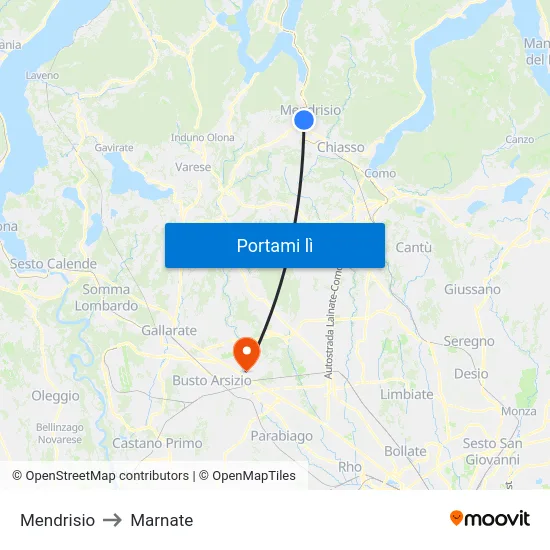 Mendrisio to Marnate map