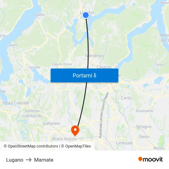 Lugano to Marnate map