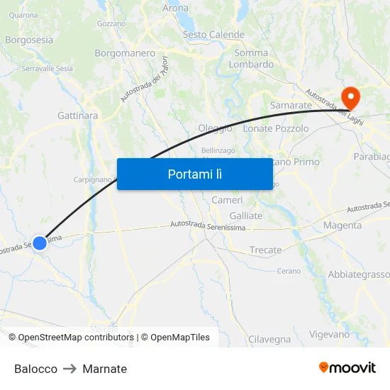 Balocco to Marnate map