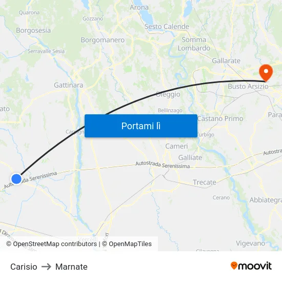 Carisio to Marnate map