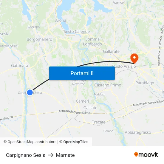 Carpignano Sesia to Marnate map