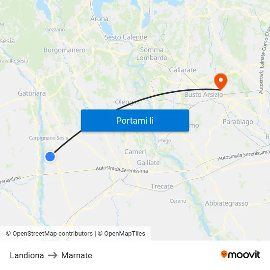 Landiona to Marnate map