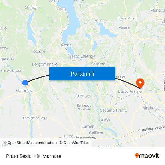 Prato Sesia to Marnate map