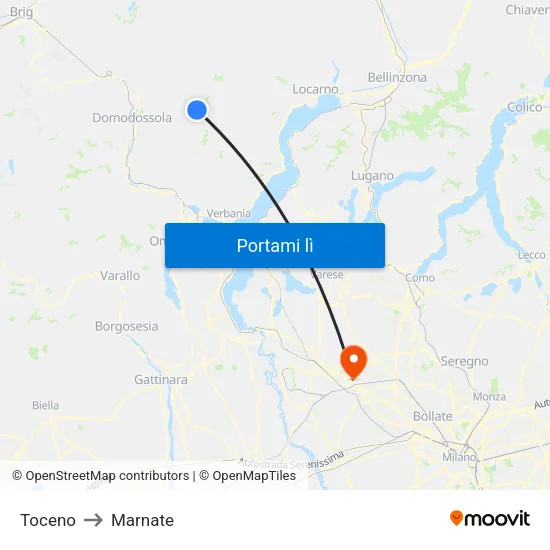 Toceno to Marnate map