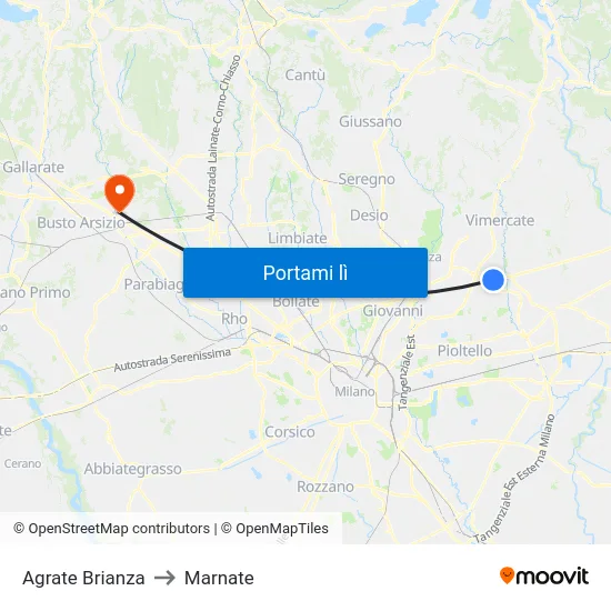 Agrate Brianza to Marnate map