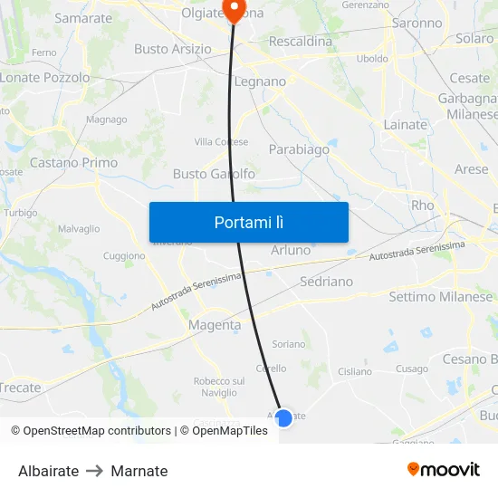 Albairate to Marnate map
