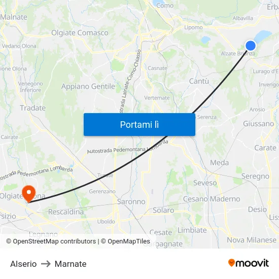 Alserio to Marnate map
