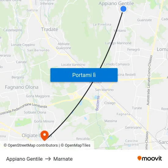 Appiano Gentile to Marnate map