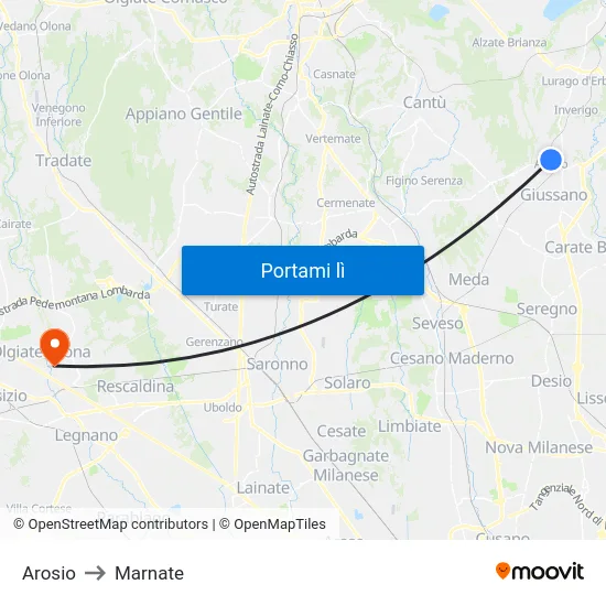 Arosio to Marnate map