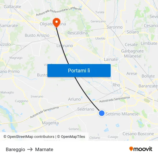 Bareggio to Marnate map