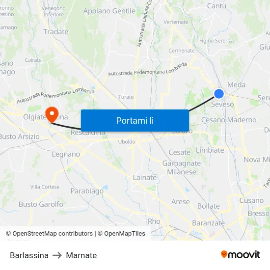 Barlassina to Marnate map