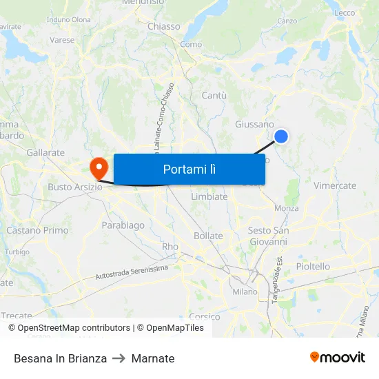 Besana In Brianza to Marnate map
