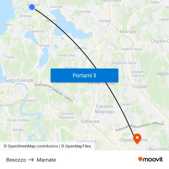 Besozzo to Marnate map