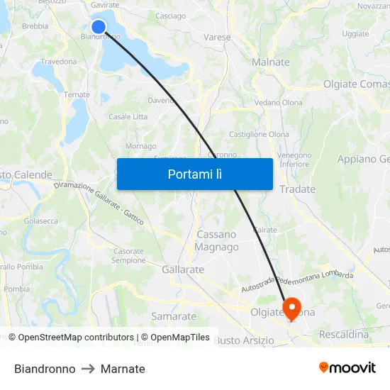 Biandronno to Marnate map