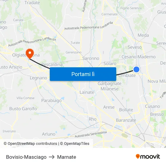 Bovisio-Masciago to Marnate map