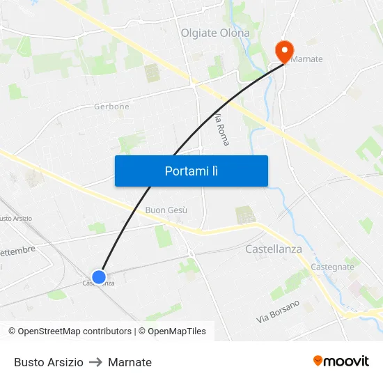 Busto Arsizio to Marnate map