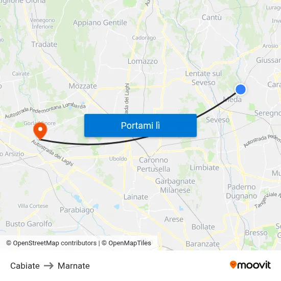 Cabiate to Marnate map