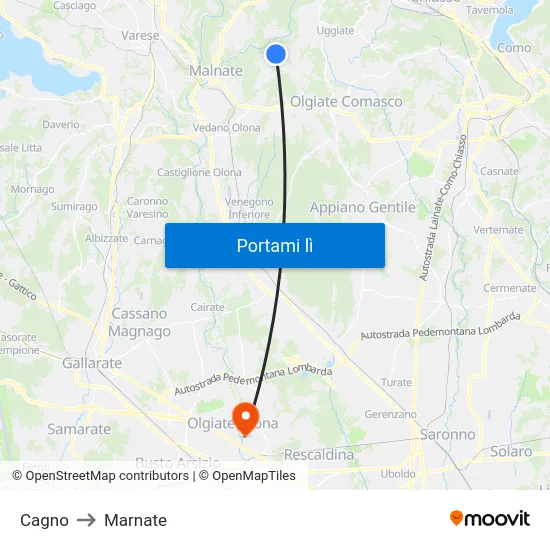 Cagno to Marnate map