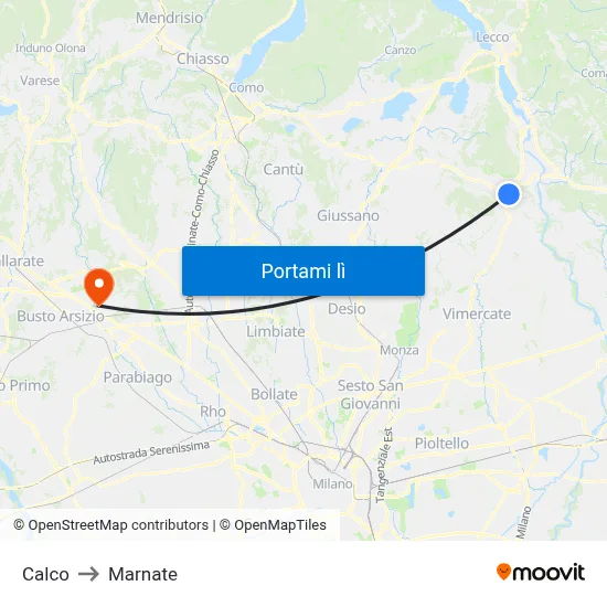 Calco to Marnate map