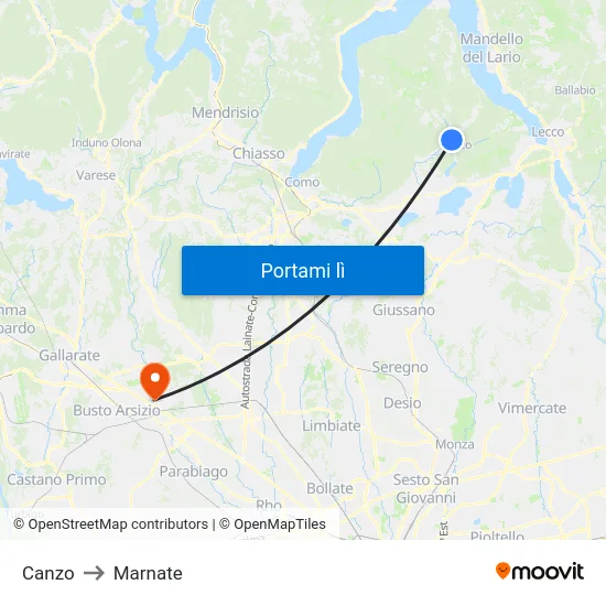 Canzo to Marnate map