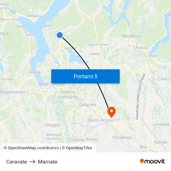 Caravate to Marnate map