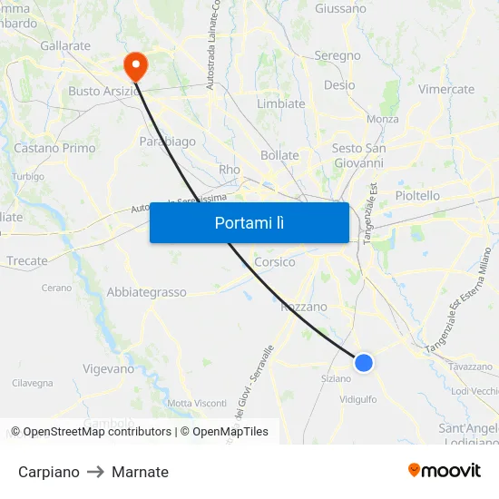 Carpiano to Marnate map