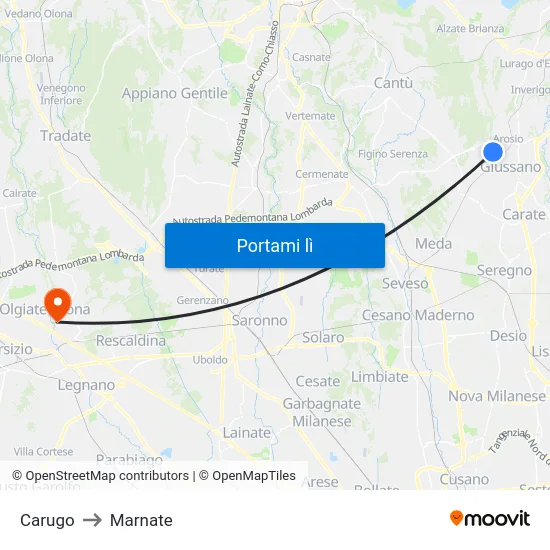 Carugo to Marnate map