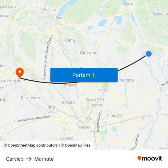 Carvico to Marnate map