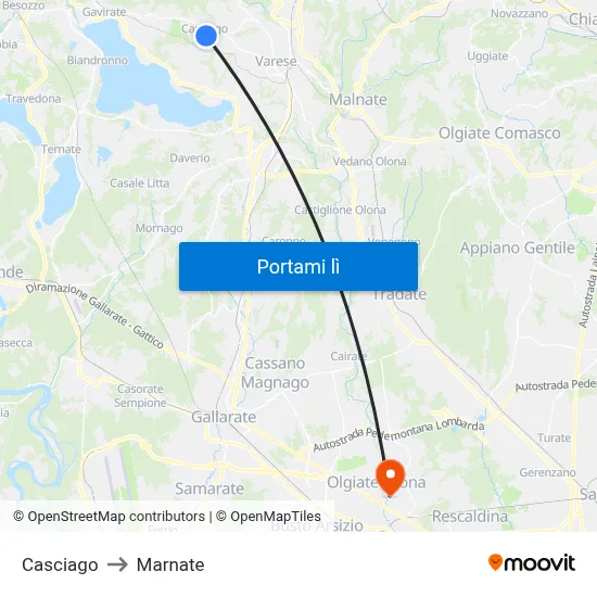 Casciago to Marnate map