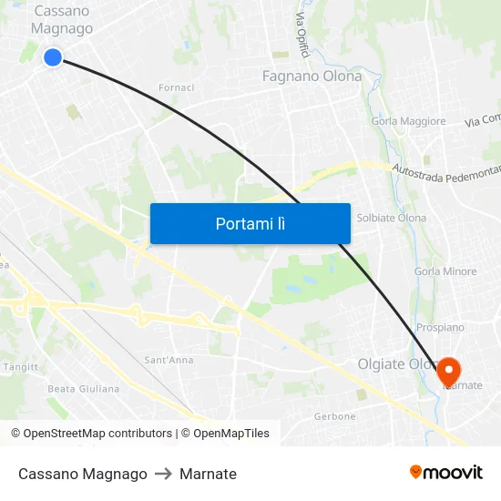 Cassano Magnago to Marnate map