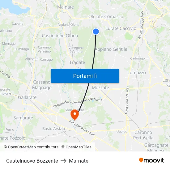 Castelnuovo Bozzente to Marnate map