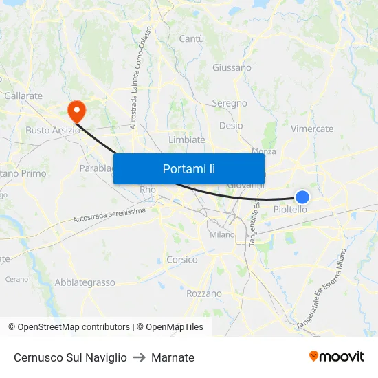 Cernusco Sul Naviglio to Marnate map