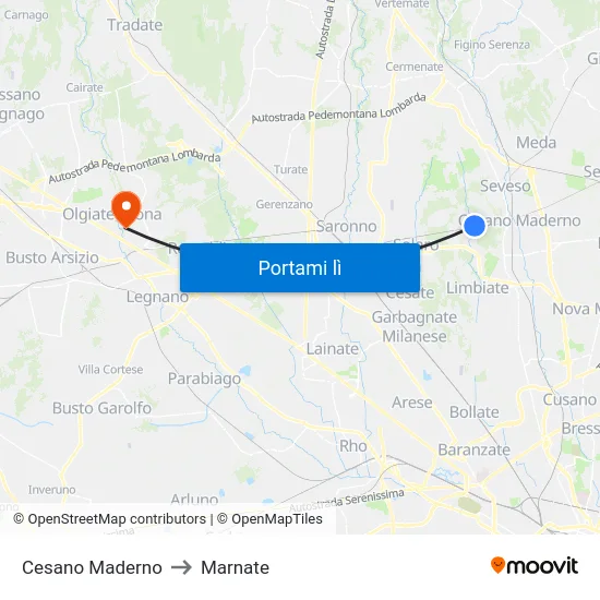 Cesano Maderno to Marnate map