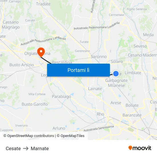 Cesate to Marnate map