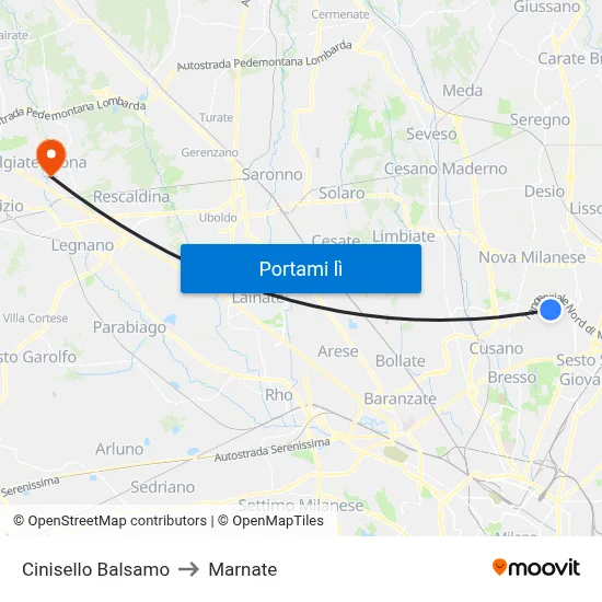 Cinisello Balsamo to Marnate map