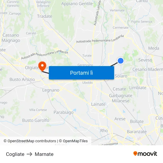 Cogliate to Marnate map