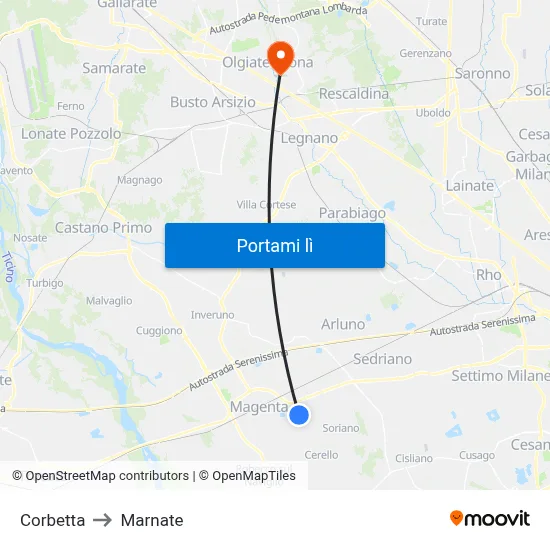 Corbetta to Marnate map