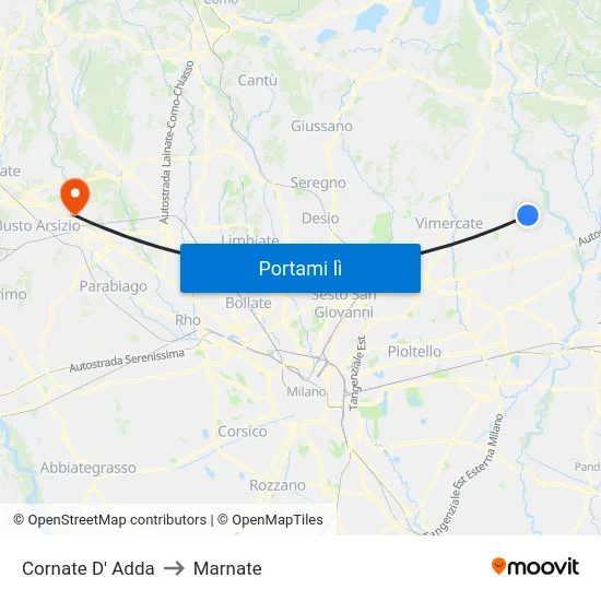 Cornate D' Adda to Marnate map
