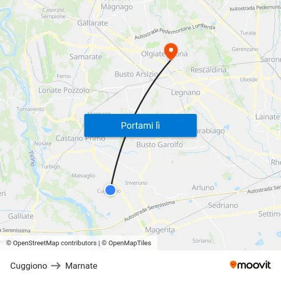 Cuggiono to Marnate map